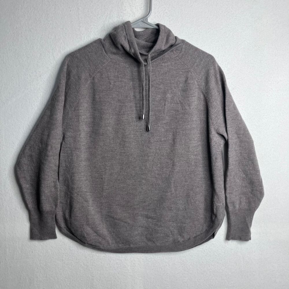 Cynthia Rowley Merino Wool Cowl Neck Sweater Womens XL Taupe Cabin Quiet Luxury